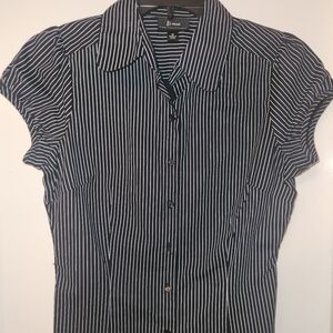 Black And White Pin Striped Button Up Blouse - Byer California